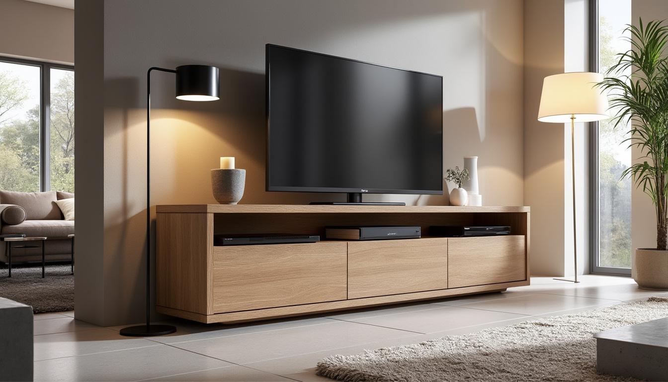 découvrez le meuble tv forum 9837patv en chêne dakota, alliant durabilité et esthétique. apportez une touche moderne à votre salon avec ce meuble élégant, conçu pour allier fonctionnalité et style. idéal pour toutes les décorations intérieures.