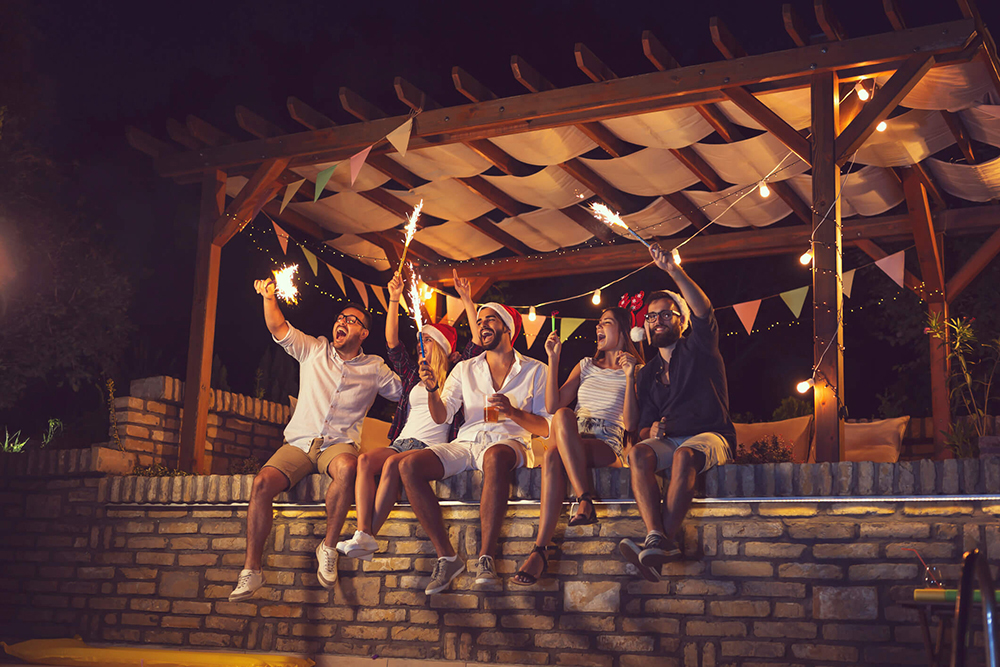 feu d'artifice dans le jardin
