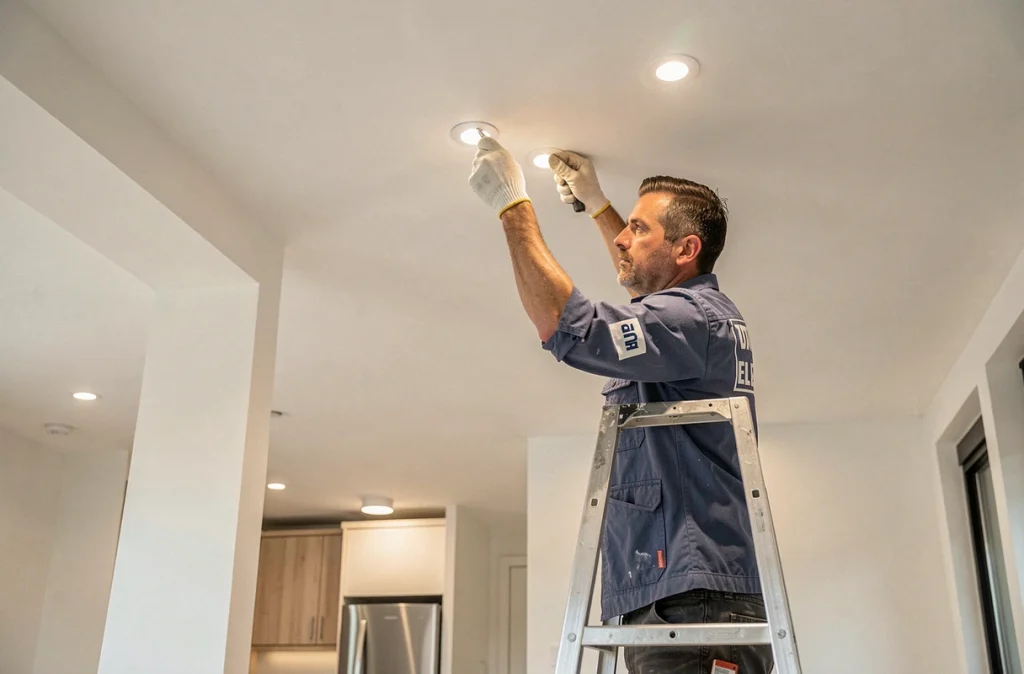 Électricien IDF Elec installant des spots LED dans un appartement rénové à Montreuil