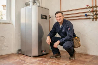 Chauffagiste professionnel inspectant une chaudière moderne dans le Vaucluse