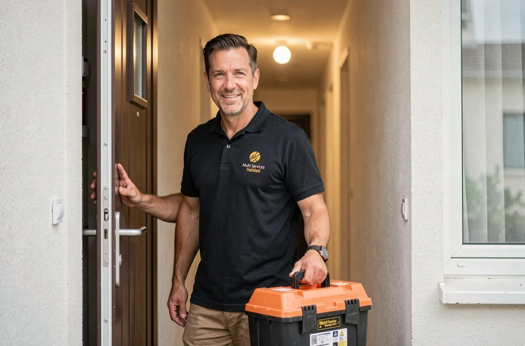 Technicien Multi Services Habitat arrivant pour un dépannage électrique dans un appartement à Montreuil