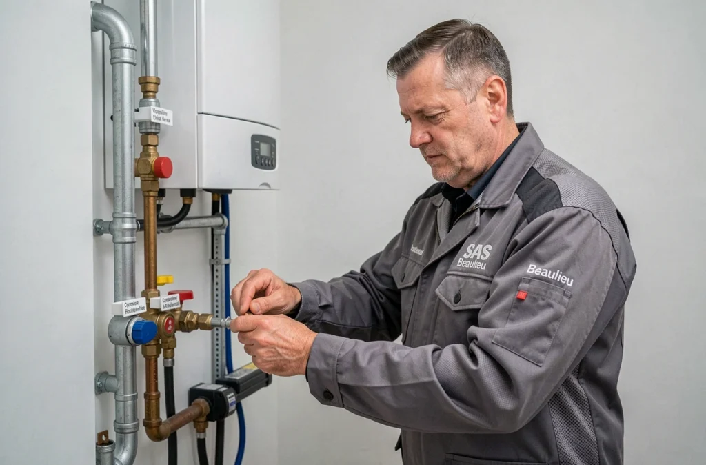 Installateur SAS Beaulieu raccordant une chaudière au gaz dans une maison en Vaucluse