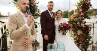 wedding ceremony of the newlyweds on the pier