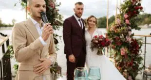 wedding ceremony of the newlyweds on the pier