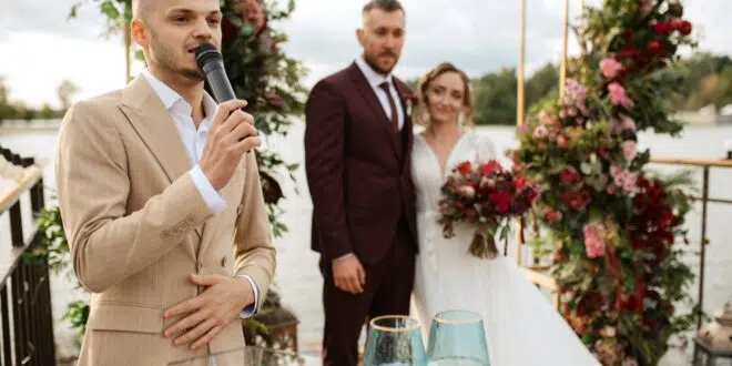 wedding ceremony of the newlyweds on the pier