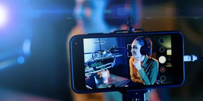 Young woman streaming a live video